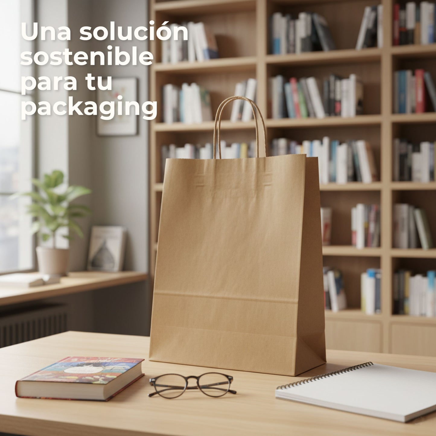 Pack of 25 Kraft Paper Bags with Braided Handles