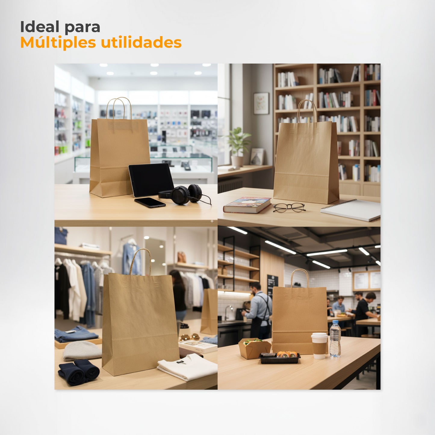 Pack of 25 Kraft Paper Bags with Braided Handles
