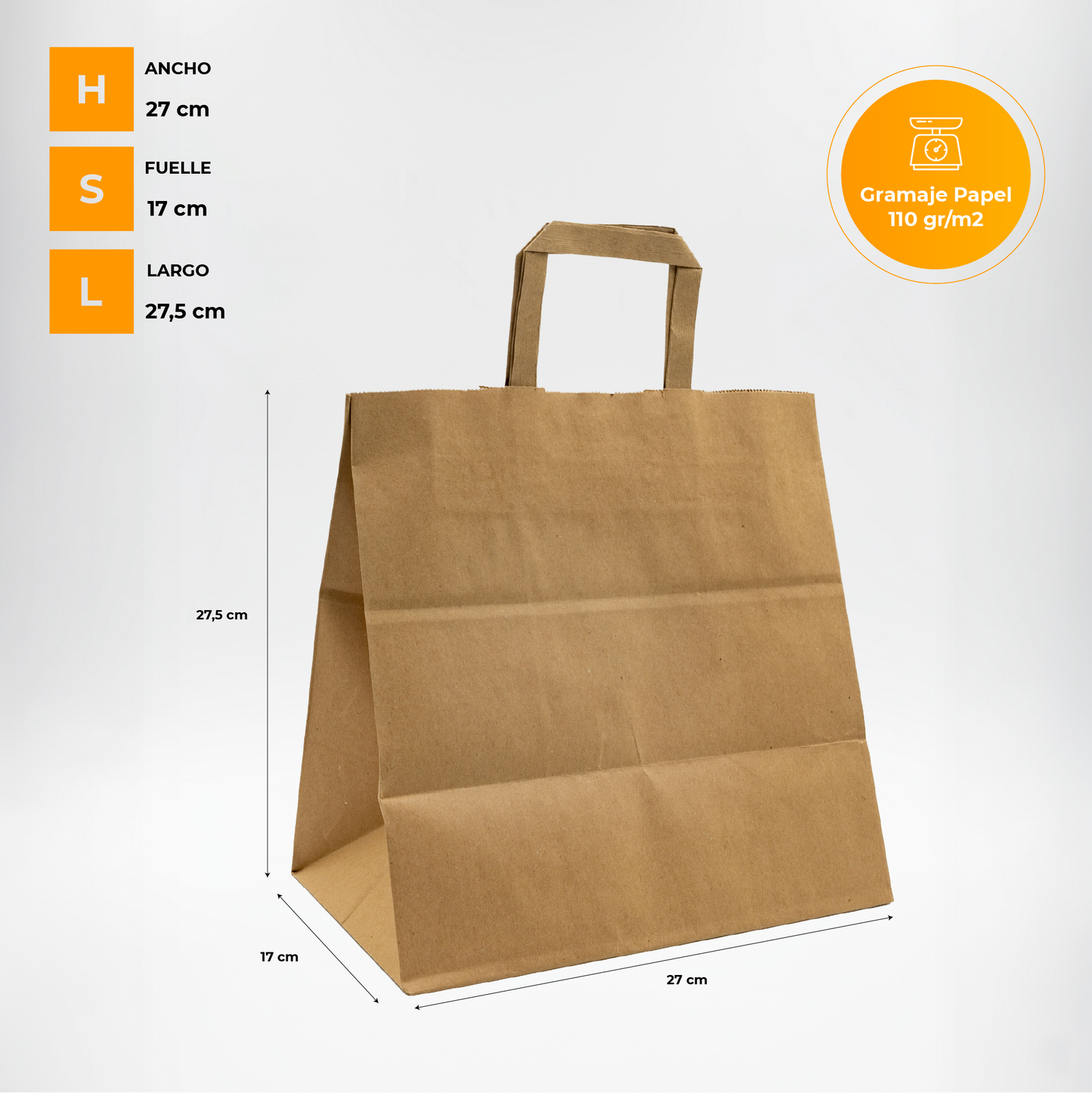 Pack of 25 Kraft Paper Bags 110gr/m2 with Flat Handles