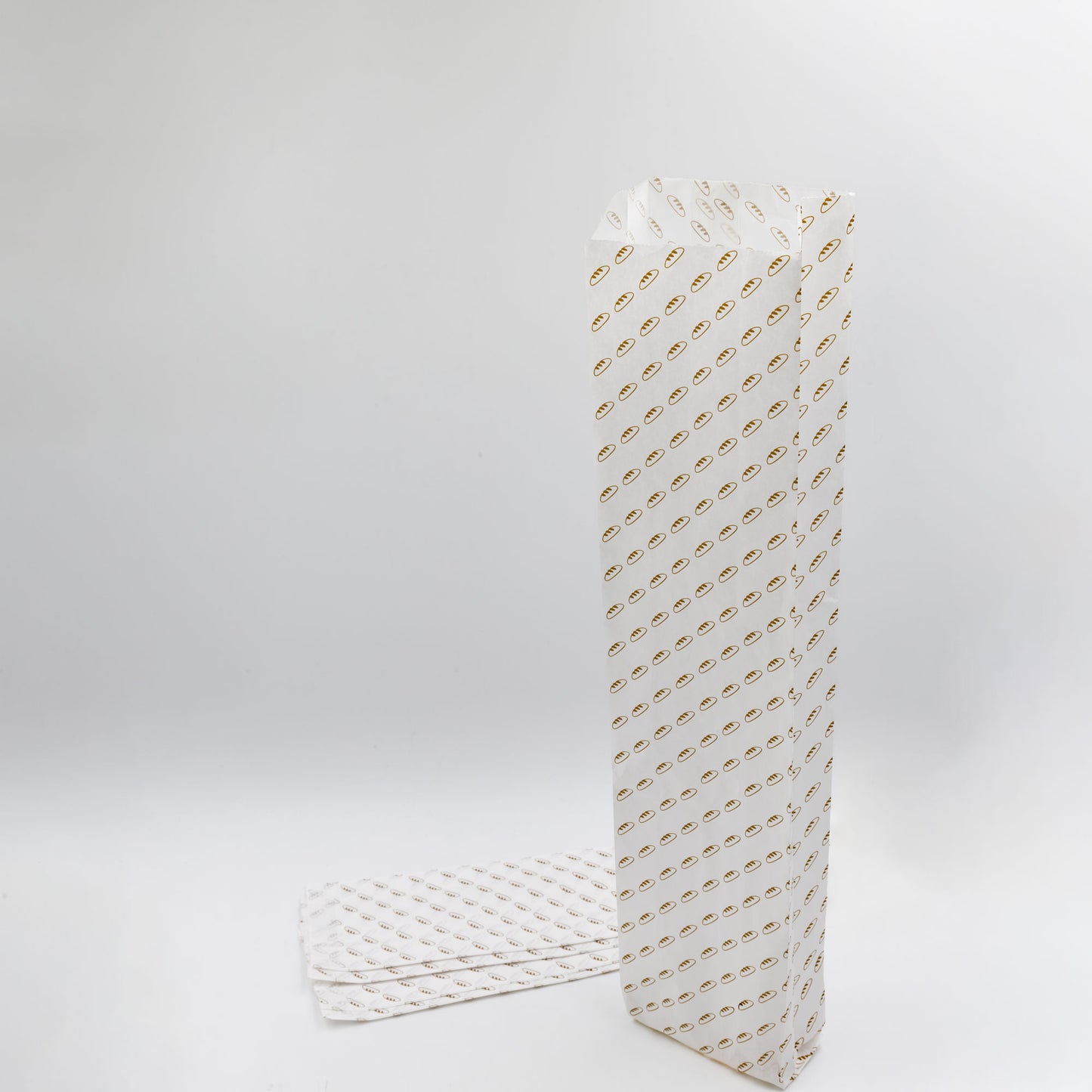 Pack de 200 Bolsas de Papel Kraft Blanco 35gr/m2 con Fondo en V – 10x5x45 cm con Estampado de Pan
