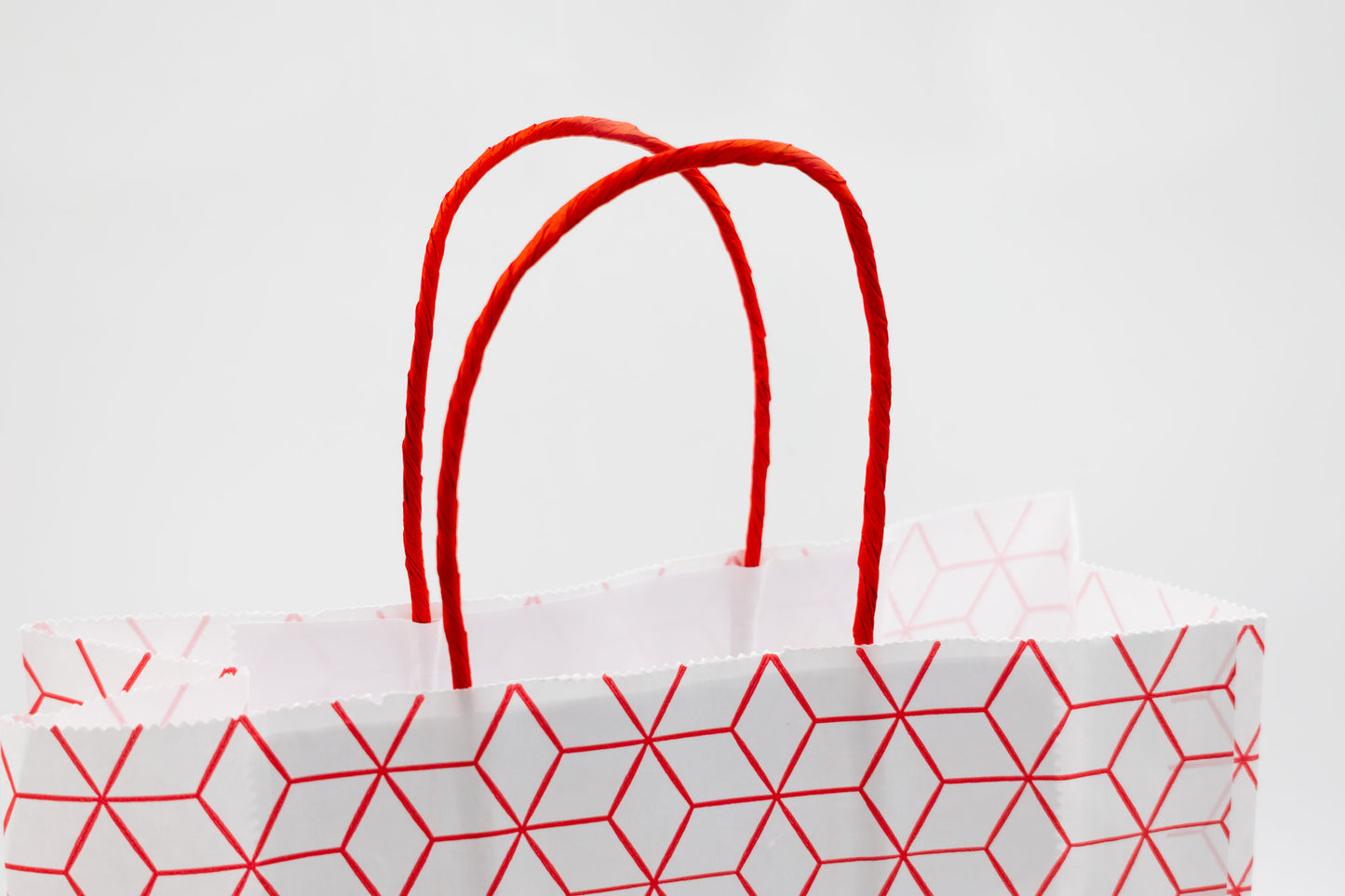 Pack de 25 Bolsas de Papel Kraft Reciclado con Asas Trenzadas y Estampado Geométrico en Rojo