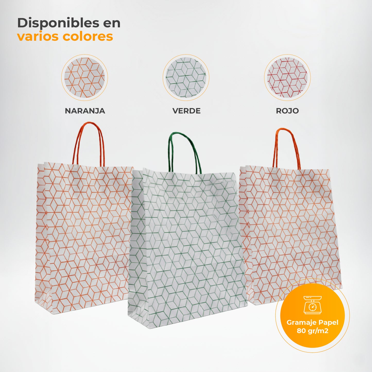 Pack of 25 Recycled Kraft Paper Bags with Braided Handles and Geometric Print in Green