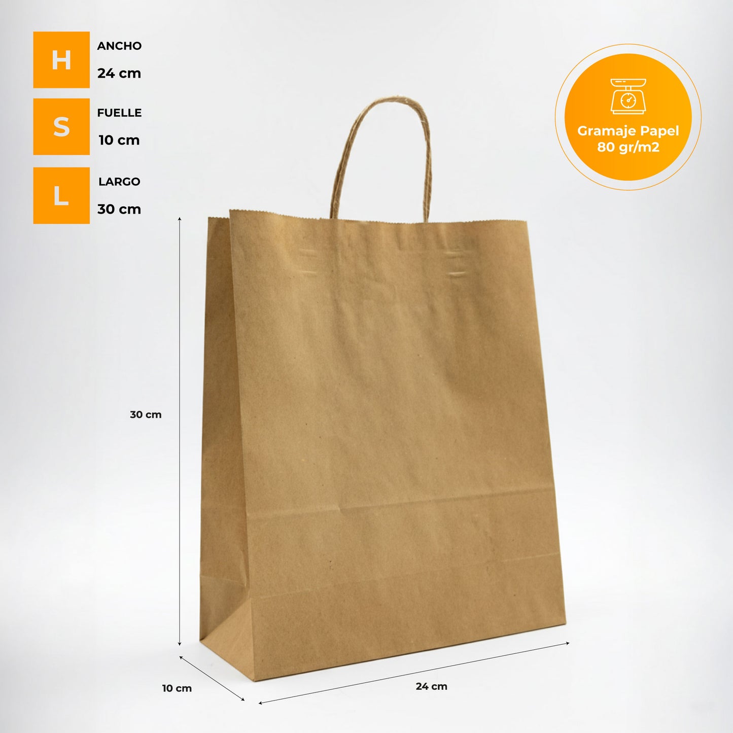 Pack of 25 Kraft Paper Bags with Braided Handles
