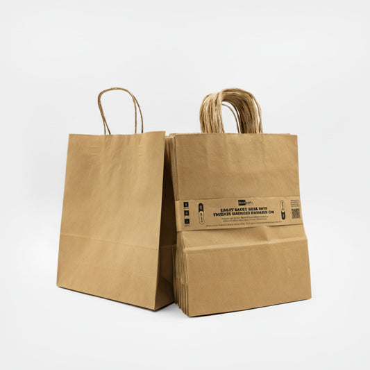 Pack of 25 Kraft Paper Bags with Braided Handles