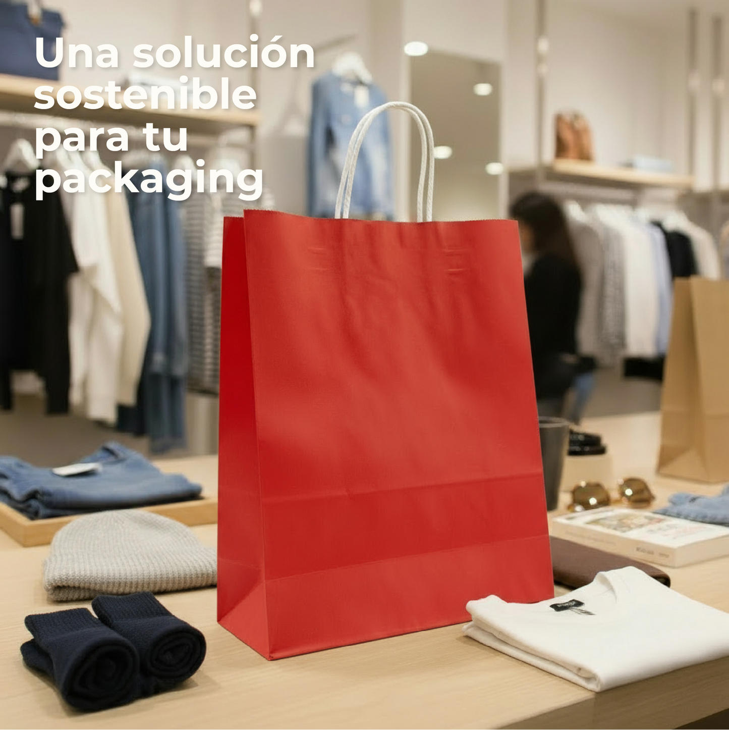 Pack of 25 Kraft Paper Bags 80gr/m2 with Braided Handles – Red