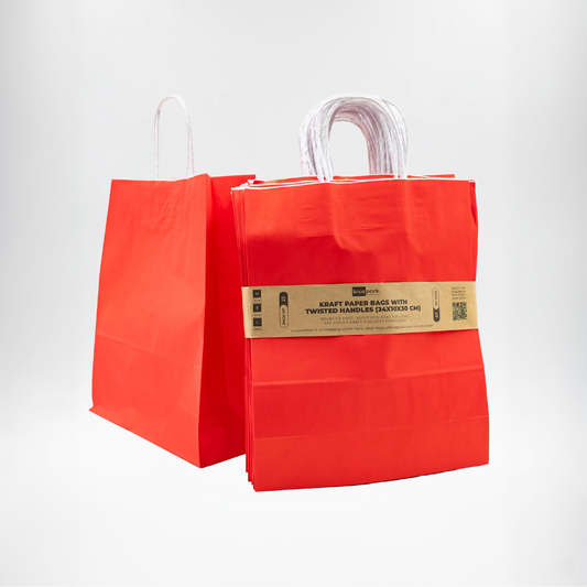 Pack of 25 Kraft Paper Bags 80gr/m2 with Braided Handles – Red