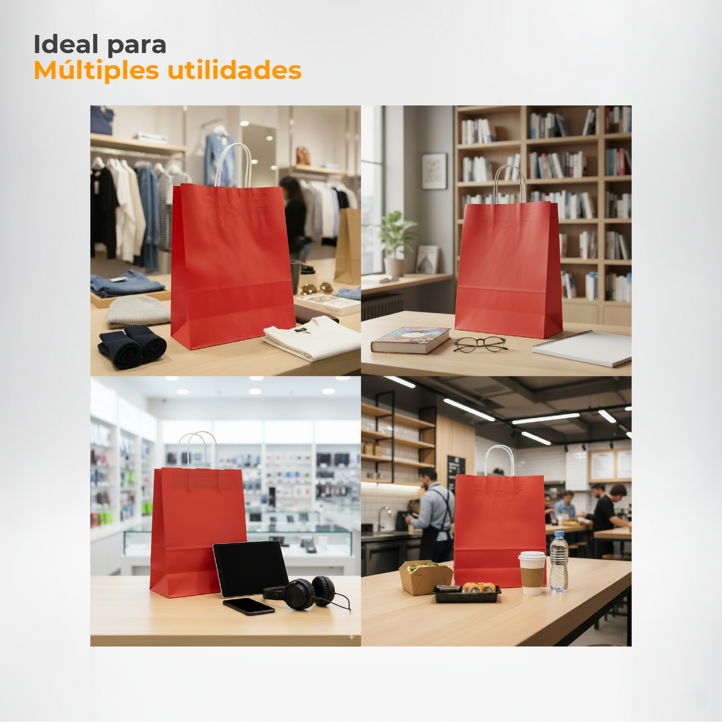 Pack of 25 Kraft Paper Bags 80gr/m2 with Braided Handles – Red