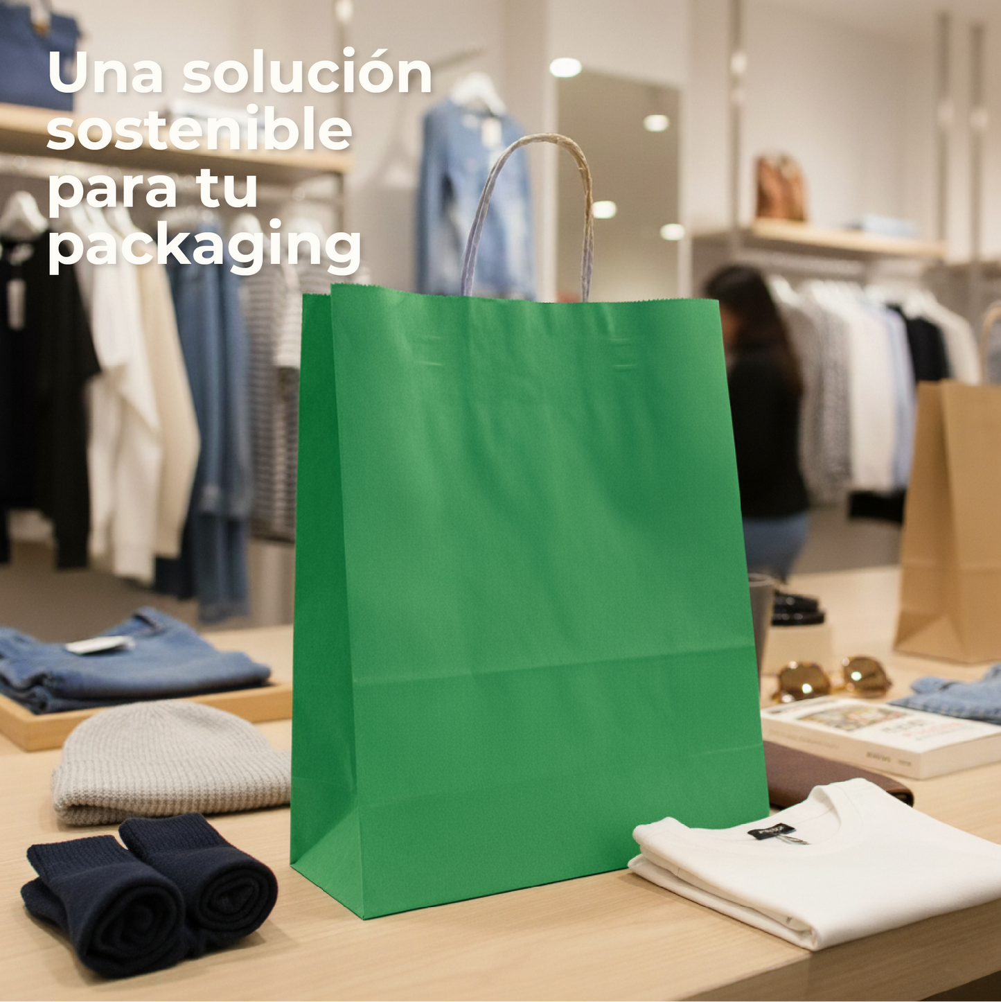 Pack of 25 Kraft Paper Bags with Braided Handles – Green