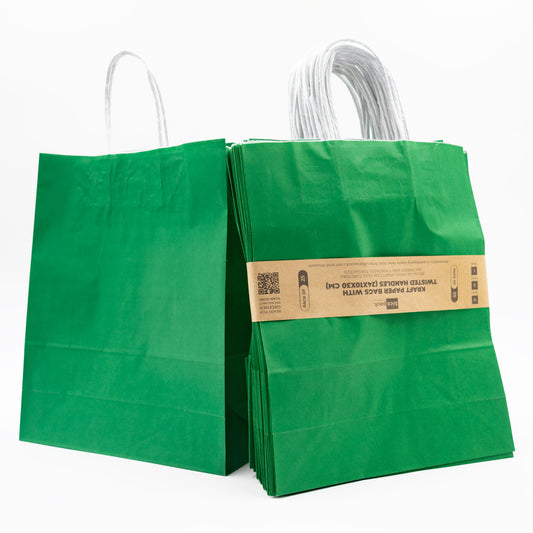 Pack de 25 Bolsas de Papel Kraft con Asas Trenzadas – Verde