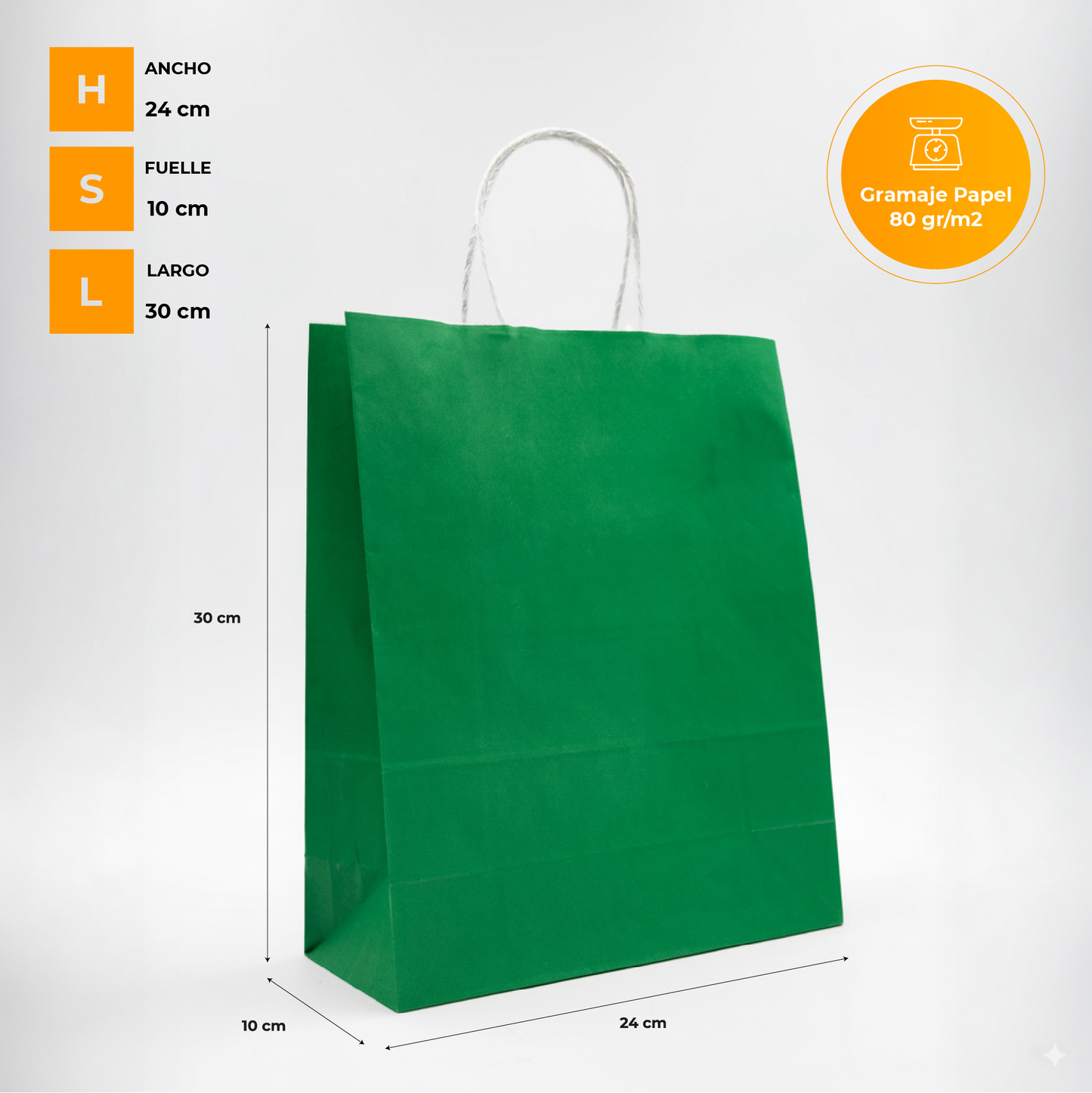 Pack of 25 Kraft Paper Bags with Braided Handles – Green