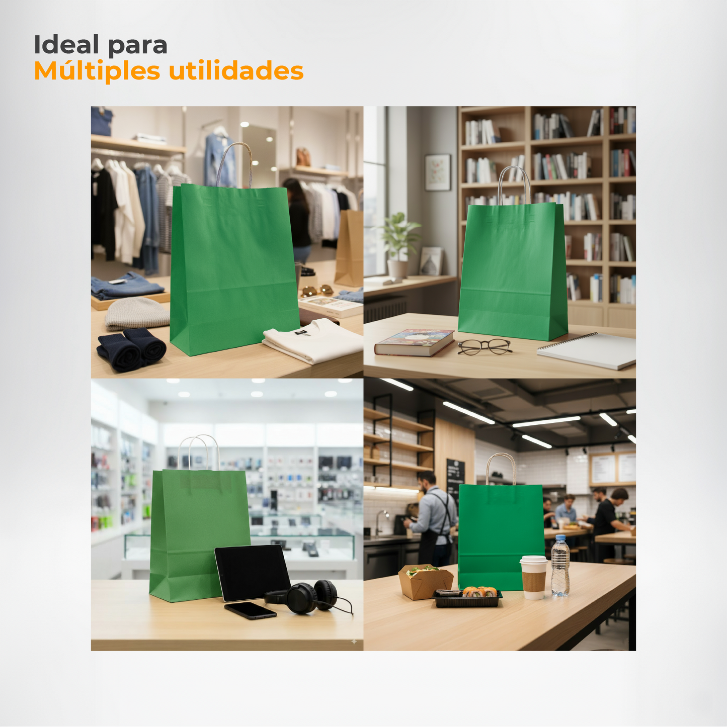 Pack of 25 Kraft Paper Bags with Braided Handles – Green