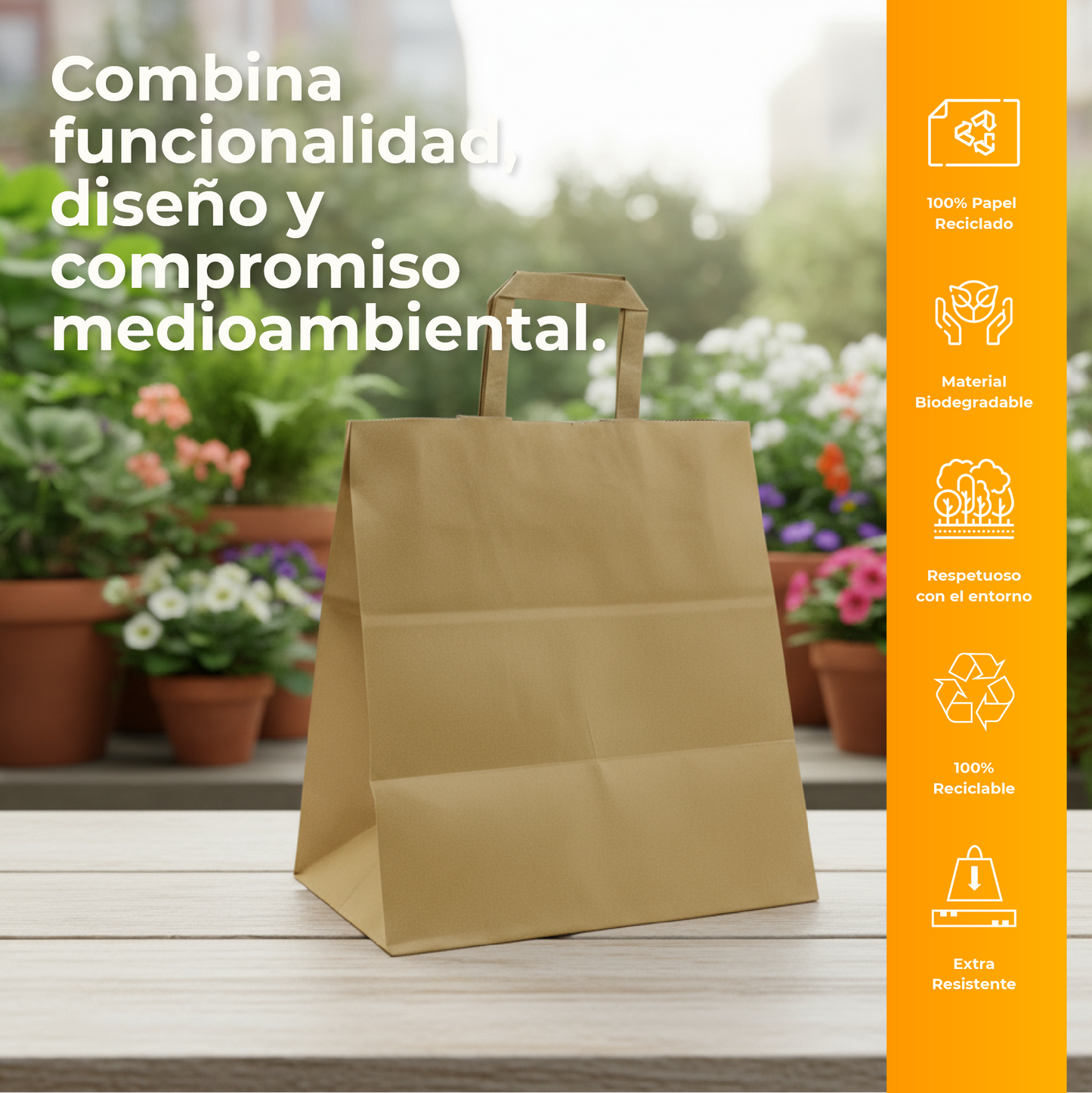 Pack of 25 Kraft Paper Bags 110gr/m2 with Flat Handles