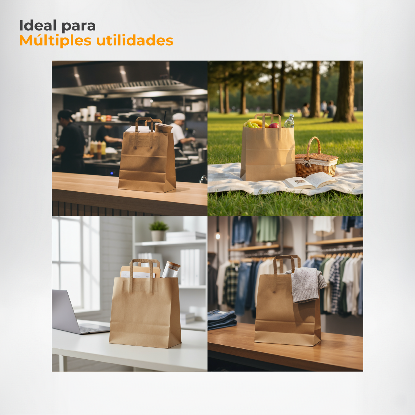 Pack of 25 Kraft Paper Bags 110gr/m2 with Flat Handles