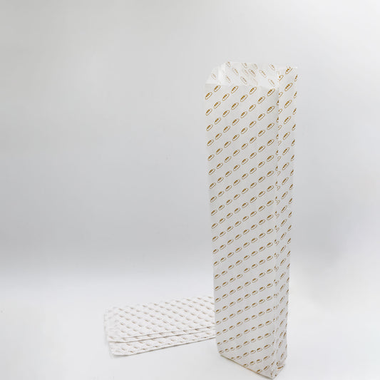 Pack de 200 Bolsas de Papel Kraft Blanco 35gr/m2 con Fondo en V – 10x5x45 cm con Estampado de Pan