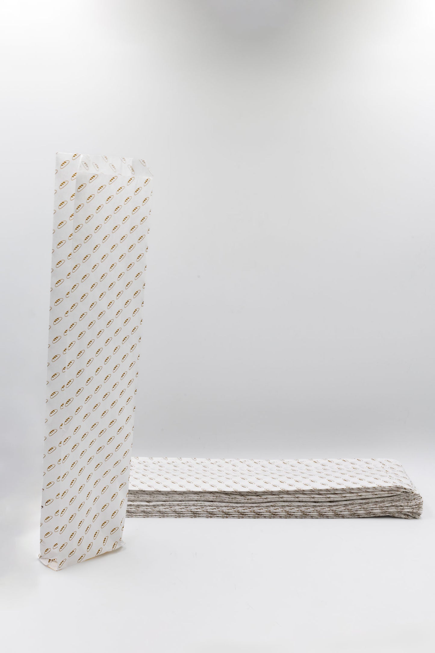 Pack de 200 Bolsas de Papel Kraft Blanco 35gr/m2 con Fondo en V – 10x5x45 cm con Estampado de Pan