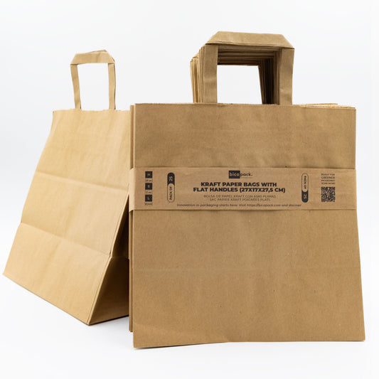 Pack de 25 Bolsas de Papel Kraft 110gr/m2 con Asas Planas