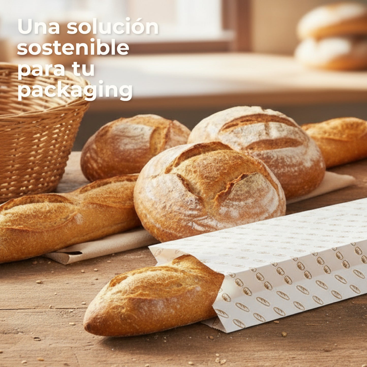 Pack of 200 White Kraft Paper Bags 35gr/m2 with V-shaped bottom – 10x5x45 cm with Bread Print
